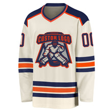 Load image into Gallery viewer, Custom Cream Navy-Orange Hockey Jersey
