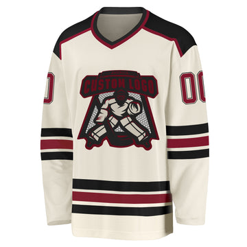 Custom Cream Crimson-Black Hockey Jersey