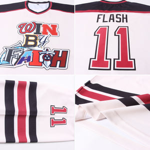 Custom Cream Crimson-Black Hockey Jersey