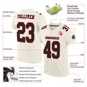 Custom Cream Black-Red Mesh Authentic Football Jersey