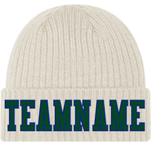 Load image into Gallery viewer, Custom Cream Green-Royal Stitched Cuffed Knit Hat
