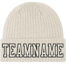 Load image into Gallery viewer, Custom Cream Cream-Black Stitched Cuffed Knit Hat
