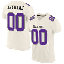 Load image into Gallery viewer, Custom Cream Purple-Black Mesh Authentic Football Jersey
