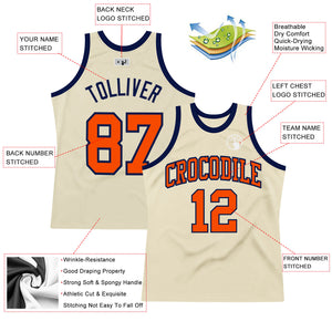 Custom Cream Orange-Navy Authentic Throwback Basketball Jersey