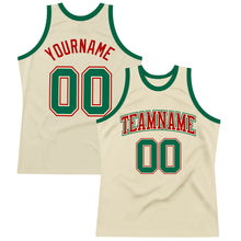 Load image into Gallery viewer, Custom Cream Kelly Green-Red Authentic Throwback Basketball Jersey
