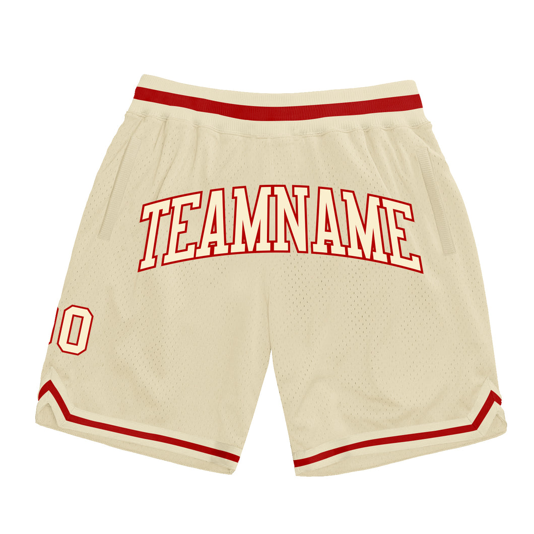 Custom Cream Cream-Red Authentic Throwback Basketball Shorts