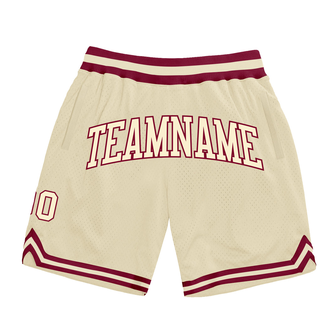 Custom Cream Cream-Maroon Authentic Throwback Basketball Shorts