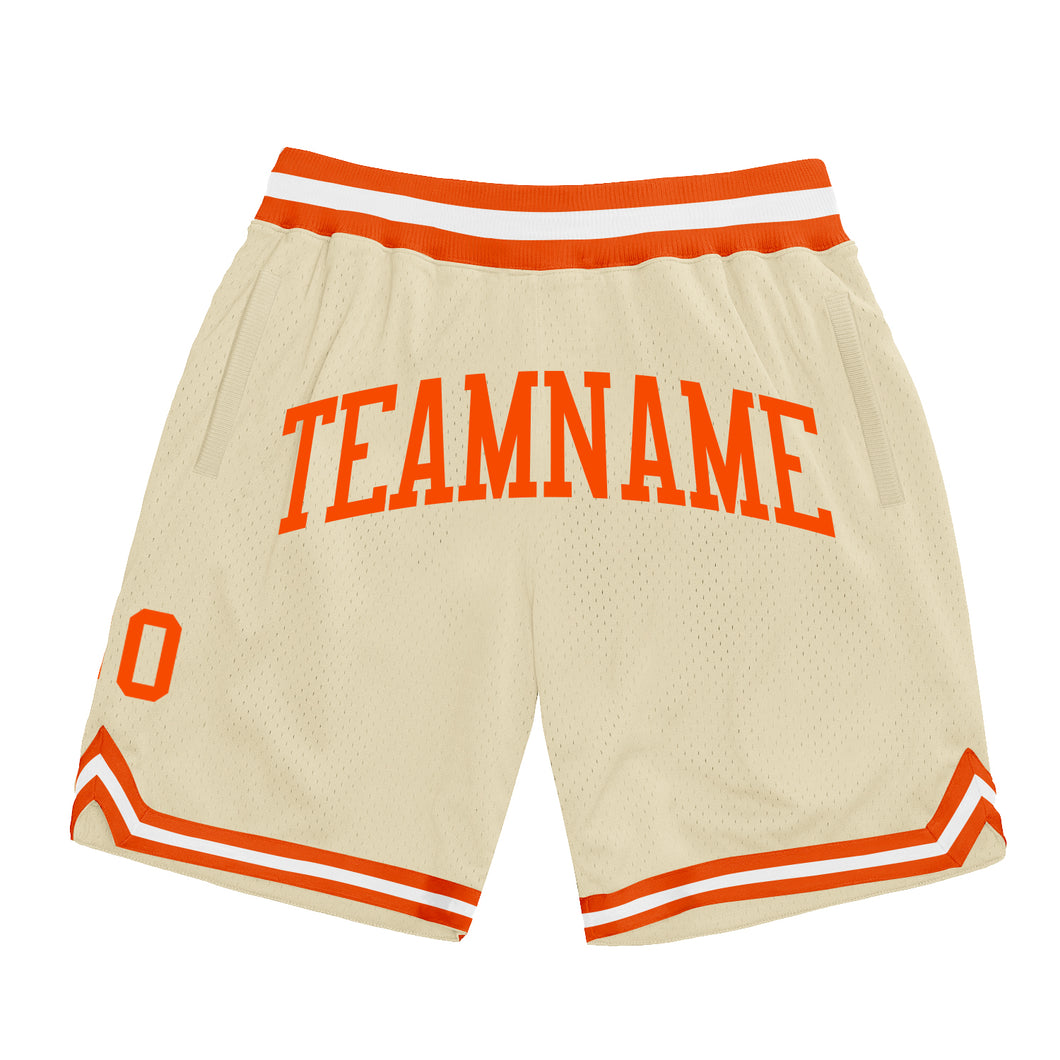 Custom Cream Orange-White Authentic Throwback Basketball Shorts