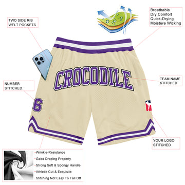 Custom Cream Purple-Black Authentic Throwback Basketball Shorts