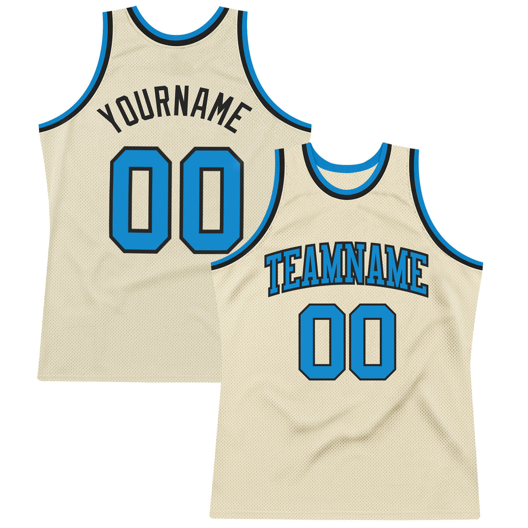 Custom Cream Blue-Black Authentic Throwback Basketball Jersey
