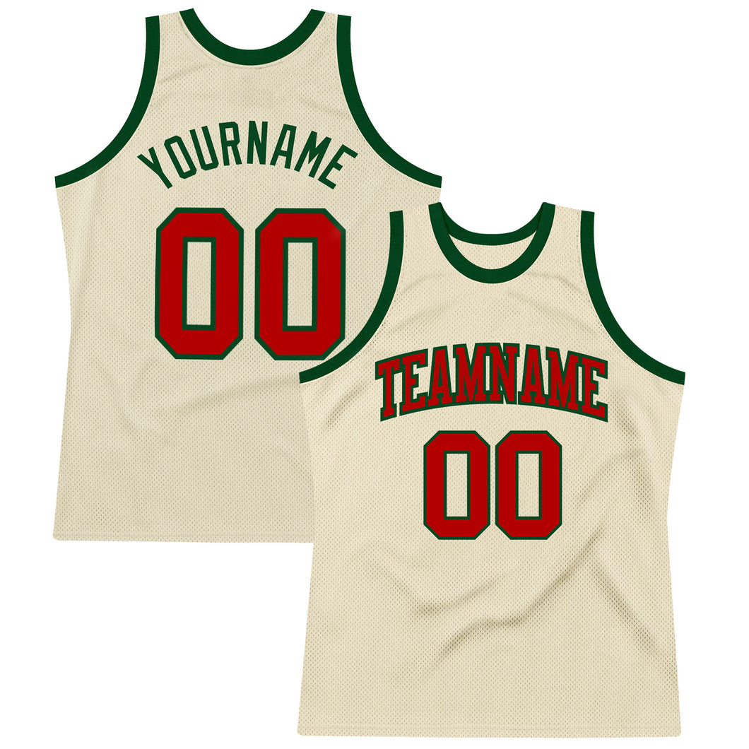 Custom Cream Red-Green Authentic Throwback Basketball Jersey