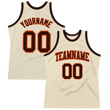 Custom Cream Brown-Orange Authentic Throwback Basketball Jersey