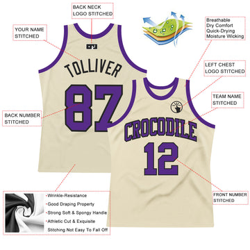 Custom Cream Purple-Black Authentic Throwback Basketball Jersey