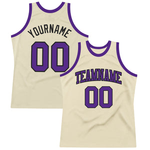 Custom Cream Purple-Black Authentic Throwback Basketball Jersey