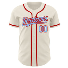 Load image into Gallery viewer, Custom Cream Light Blue-Red Authentic Baseball Jersey
