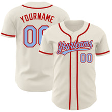 Load image into Gallery viewer, Custom Cream Light Blue-Red Authentic Baseball Jersey
