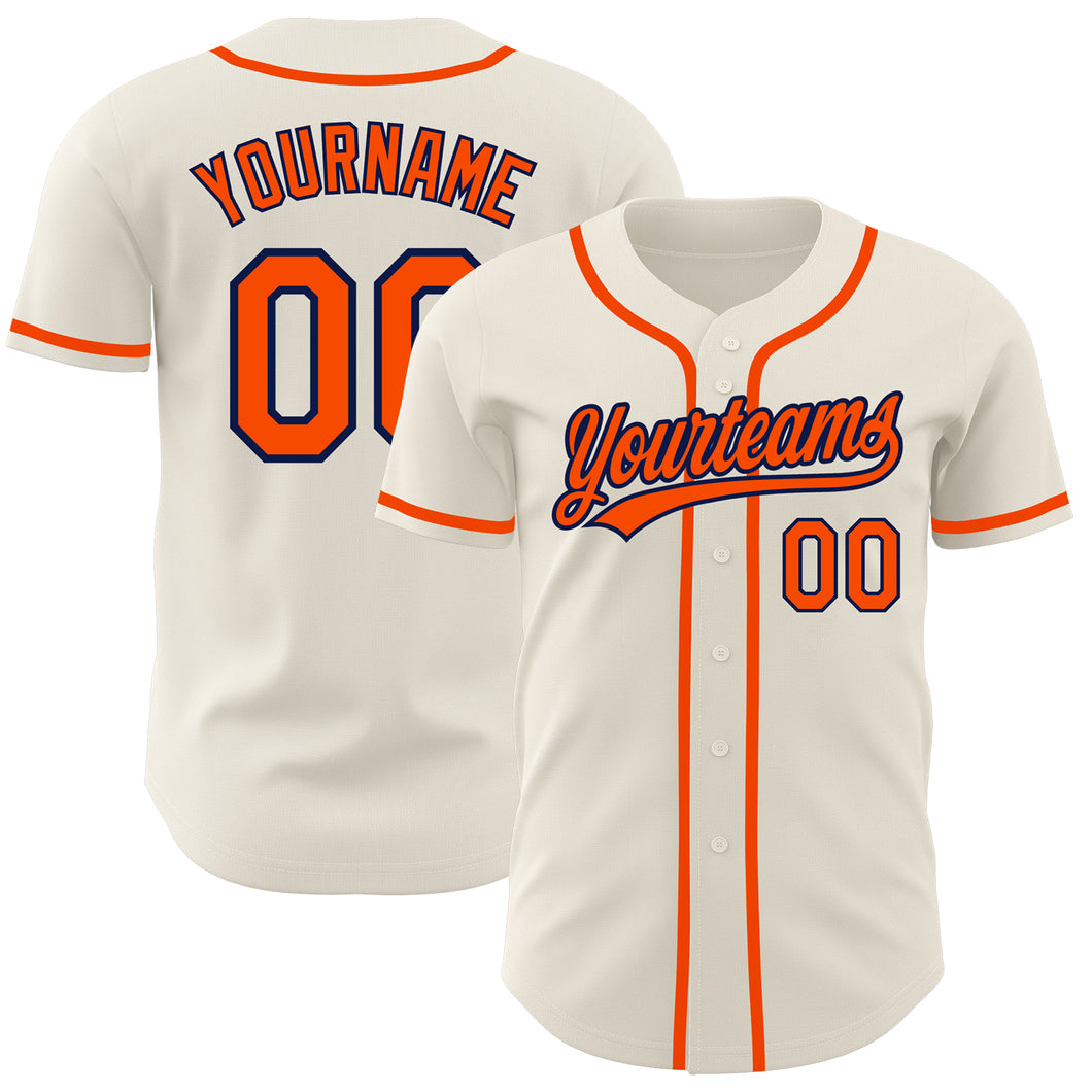 Custom Cream Orange-Navy Authentic Baseball Jersey