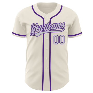 Custom Cream Gray-Purple Authentic Baseball Jersey