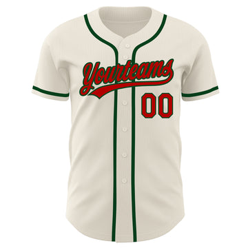 Custom Cream Red-Green Authentic Baseball Jersey