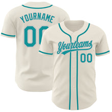 Load image into Gallery viewer, Custom Cream Teal-Gray Authentic Baseball Jersey
