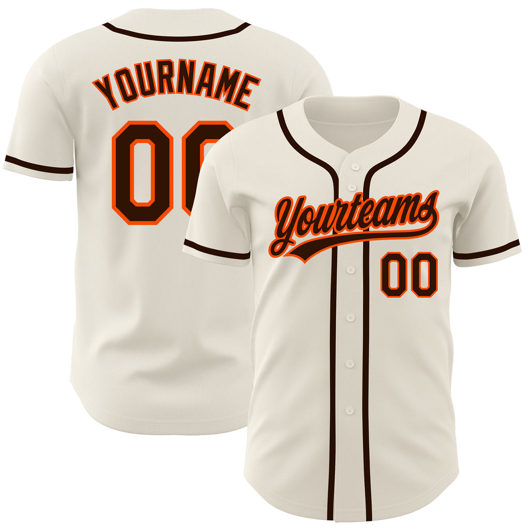 Custom Cream Brown-Orange Authentic Baseball Jersey