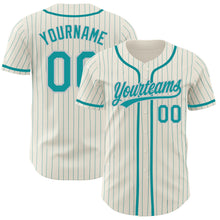 Load image into Gallery viewer, Custom Cream Teal Pinstripe Teal-Gray Authentic Baseball Jersey
