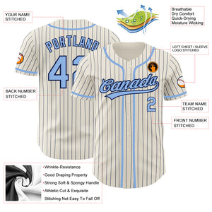 Custom Cream Navy Pinstripe Light Blue Authentic Baseball Jersey