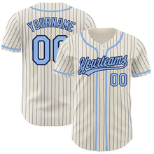 Load image into Gallery viewer, Custom Cream Navy Pinstripe Light Blue Authentic Baseball Jersey
