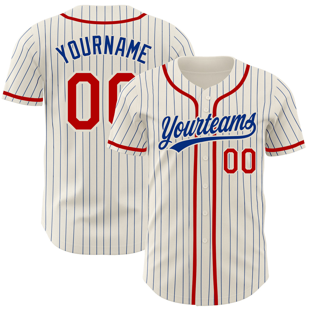 Custom Cream Royal Pinstripe Red Authentic Baseball Jersey