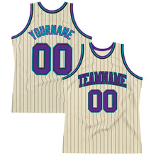 Load image into Gallery viewer, Custom Cream Black Pinstripe Purple-Teal Authentic Basketball Jersey

