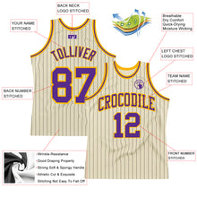 Load image into Gallery viewer, Custom Cream Black Pinstripe Purple-Gold Authentic Basketball Jersey
