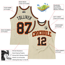 Load image into Gallery viewer, Custom Cream Black Pinstripe Black-Orange Authentic Basketball Jersey
