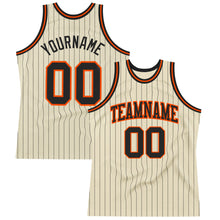 Load image into Gallery viewer, Custom Cream Black Pinstripe Black-Orange Authentic Basketball Jersey
