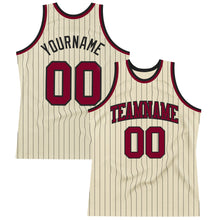 Load image into Gallery viewer, Custom Cream Black Pinstripe Maroon Authentic Basketball Jersey
