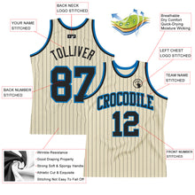 Load image into Gallery viewer, Custom Cream Black Pinstripe Black-Blue Authentic Basketball Jersey
