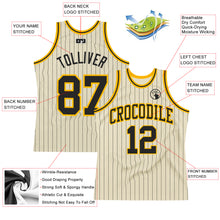 Load image into Gallery viewer, Custom Cream Black Pinstripe Black-Gold Authentic Basketball Jersey
