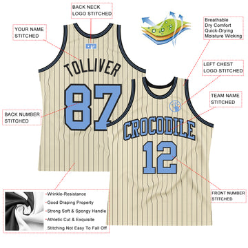 Custom Cream Black Pinstripe Blue Authentic Basketball Jersey