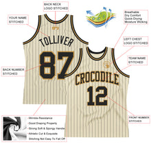 Load image into Gallery viewer, Custom Cream Black Pinstripe Black-Old Gold Authentic Basketball Jersey
