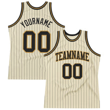 Load image into Gallery viewer, Custom Cream Black Pinstripe Black-Old Gold Authentic Basketball Jersey
