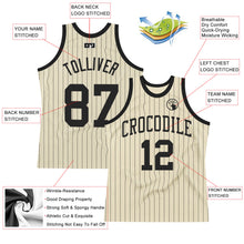 Load image into Gallery viewer, Custom Cream Black Pinstripe Black Authentic Basketball Jersey
