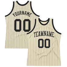 Load image into Gallery viewer, Custom Cream Black Pinstripe Black Authentic Basketball Jersey
