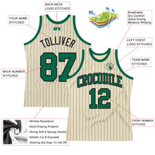Load image into Gallery viewer, Custom Cream Black Pinstripe Kelly Green Authentic Basketball Jersey
