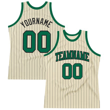 Load image into Gallery viewer, Custom Cream Black Pinstripe Kelly Green Authentic Basketball Jersey
