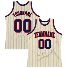 Load image into Gallery viewer, Custom Cream Navy Pinstripe Navy-Red Authentic Basketball Jersey
