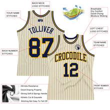 Load image into Gallery viewer, Custom Cream Navy Pinstripe Navy-Gold Authentic Basketball Jersey
