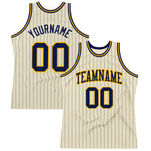 Load image into Gallery viewer, Custom Cream Navy Pinstripe Navy-Gold Authentic Basketball Jersey
