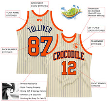 Load image into Gallery viewer, Custom Cream Navy Pinstripe Orange Authentic Basketball Jersey
