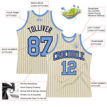 Load image into Gallery viewer, Custom Cream Navy Pinstripe Light Blue Authentic Basketball Jersey
