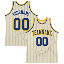 Load image into Gallery viewer, Custom Cream Royal Pinstripe Royal-Gold Authentic Basketball Jersey
