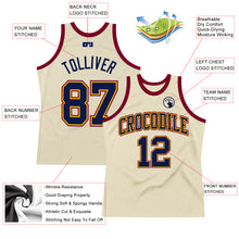 Load image into Gallery viewer, Custom Cream Navy Yellow-Maroon Authentic Throwback Basketball Jersey
